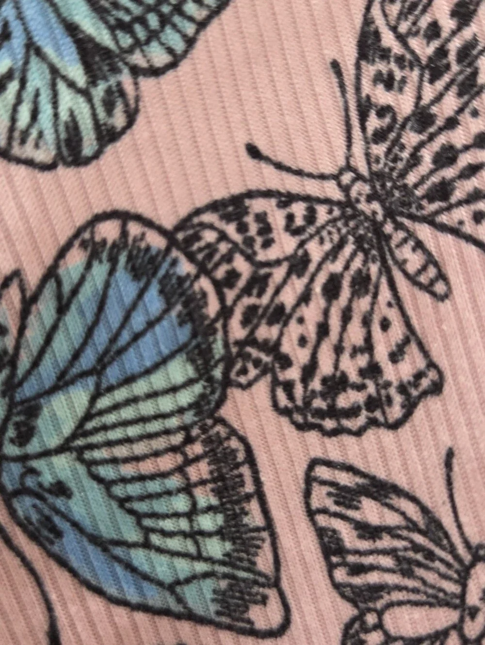 Girls' Pink Butterfly Print Pajama Pants - Light Blue Trim